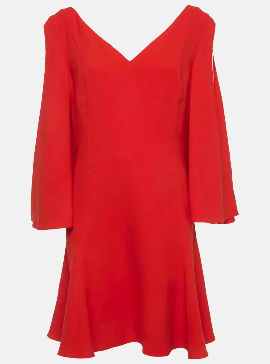 Christian Dior Red Silk Flared Knee Length Dress L