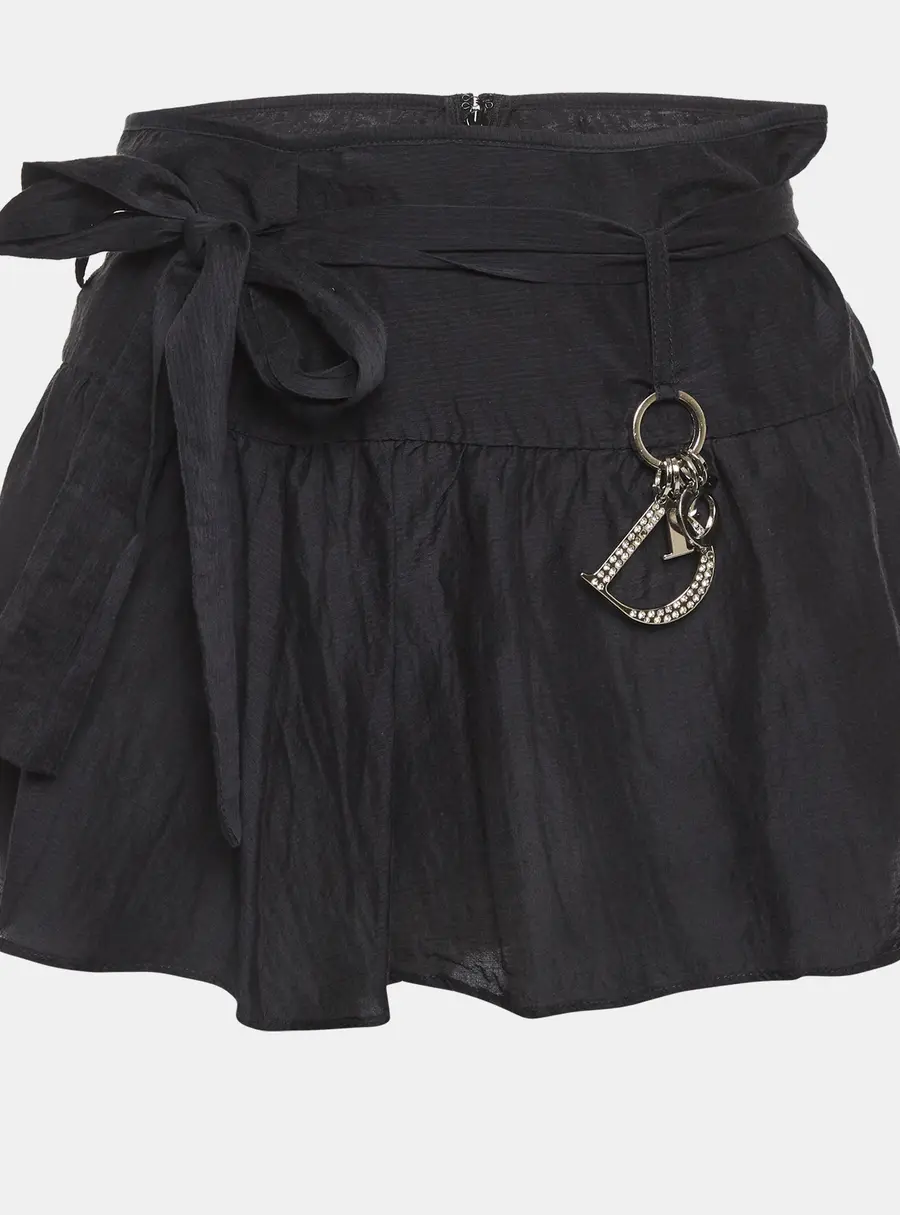 Christian Dior Black Cotton Logo Embellished Mini Skirt L