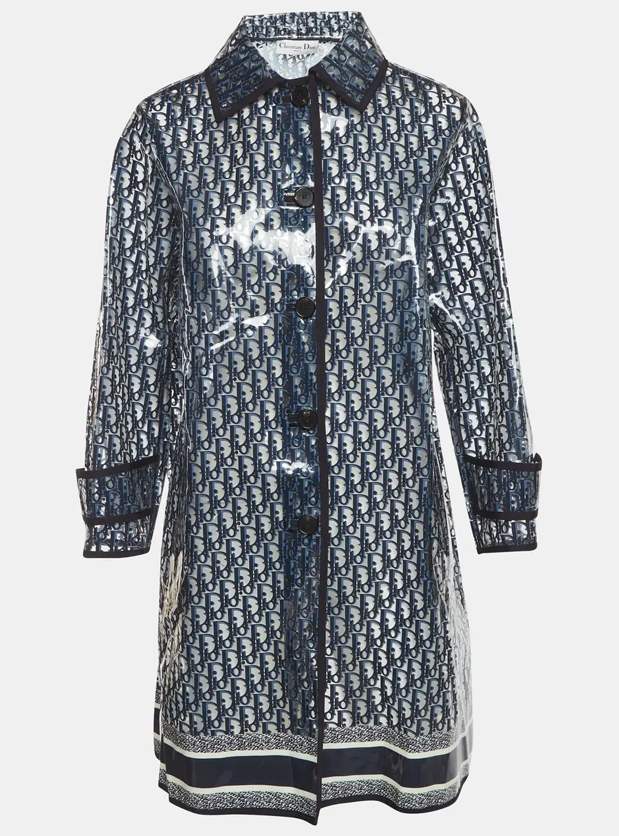 Dior Navy Blue Oblique Knee-Length Rain Coat S
