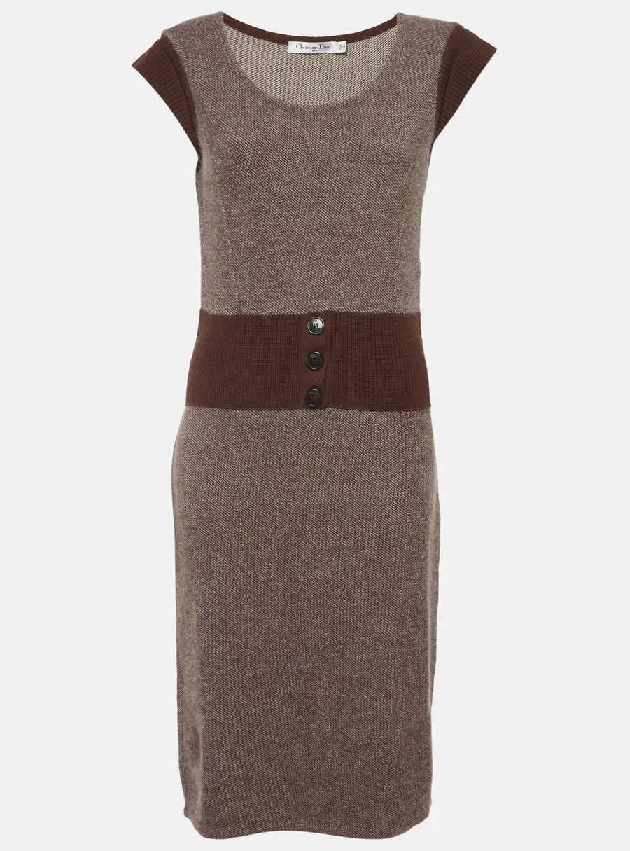 Christian Dior Brown Wool Knit Short Dress L
