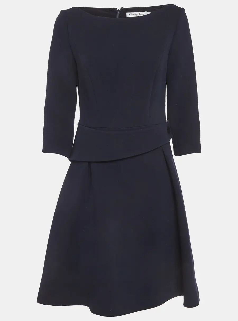 Christian Dior Blue Crepe Wool Midi Dress M