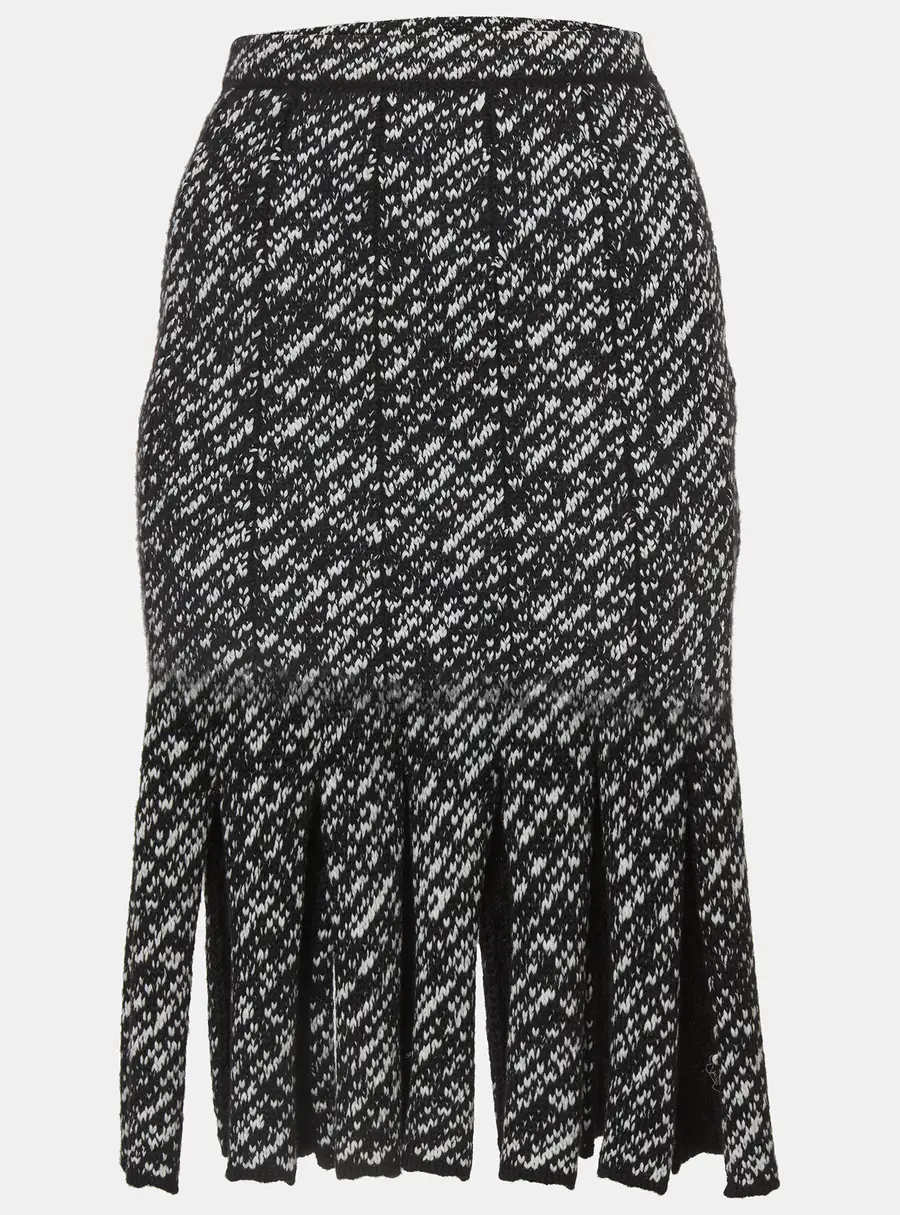 Christian Dior Monochrome Wool Knit  Fringed Skirt S