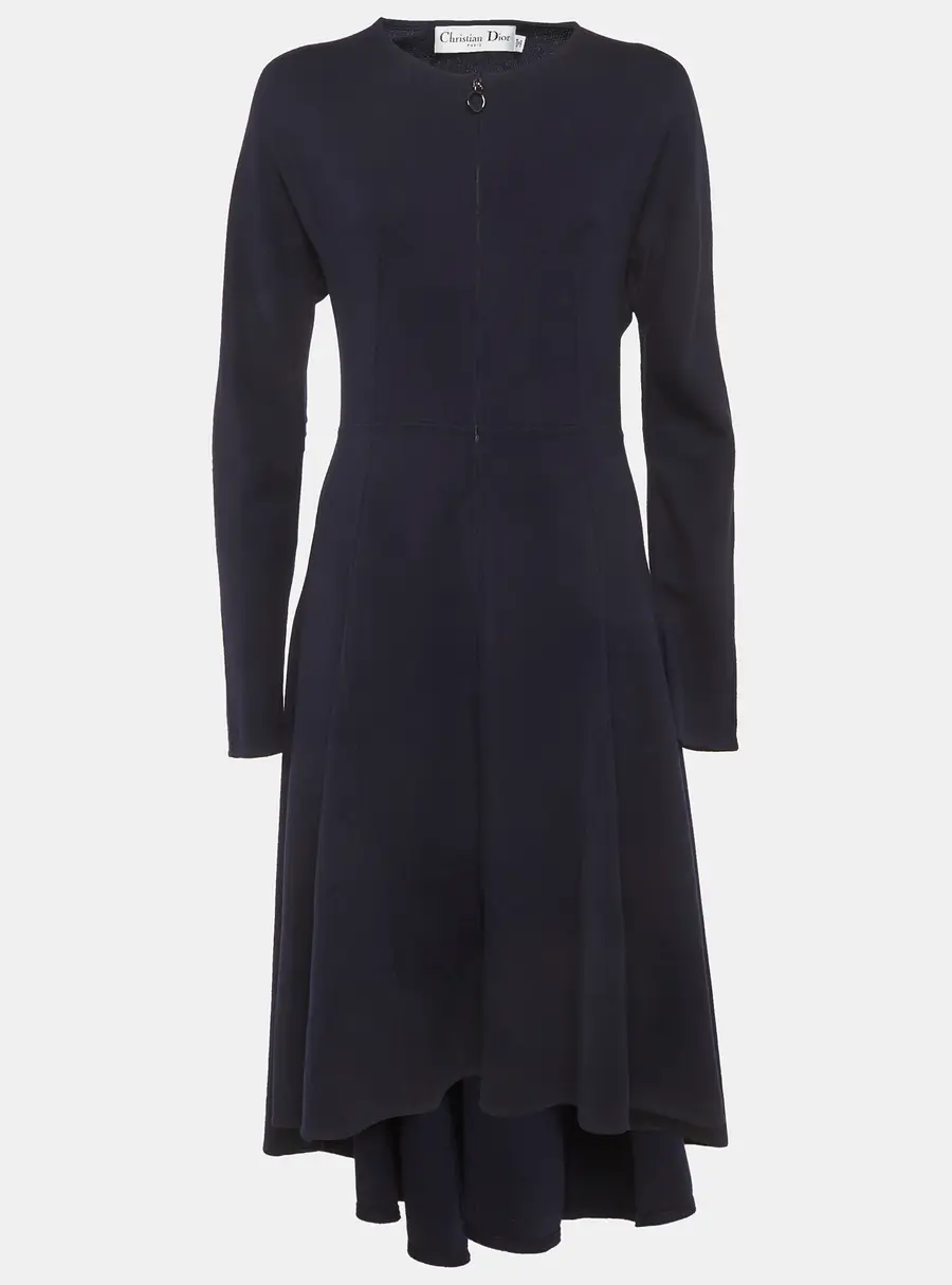 Christian Dior Blue Jersey Zip-Up Flared Midi Dress L