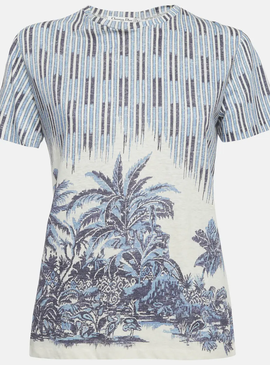Christian Dior Palm Tree Print Scoop Neck T-Shirt XS