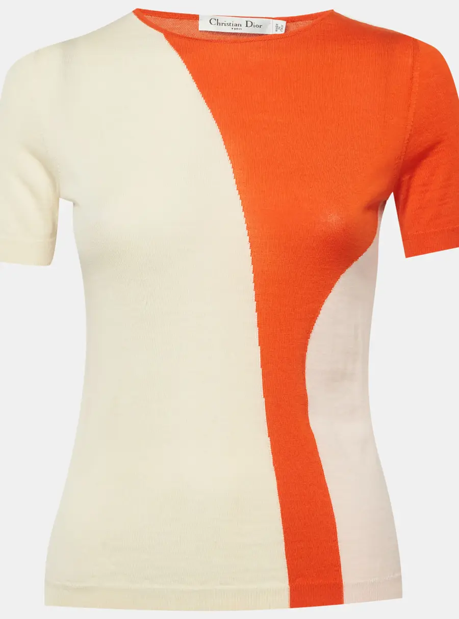 Christian Dior Multicolor Wool Knit Short Sleeve Top M
