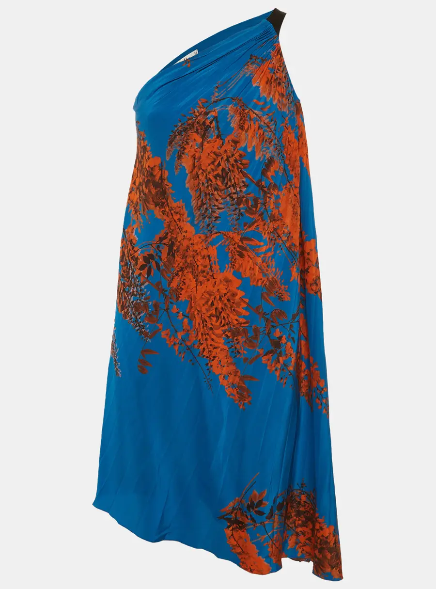 Christian Dior Blue/Orange Floral Print One Shoulder Mini Dress L