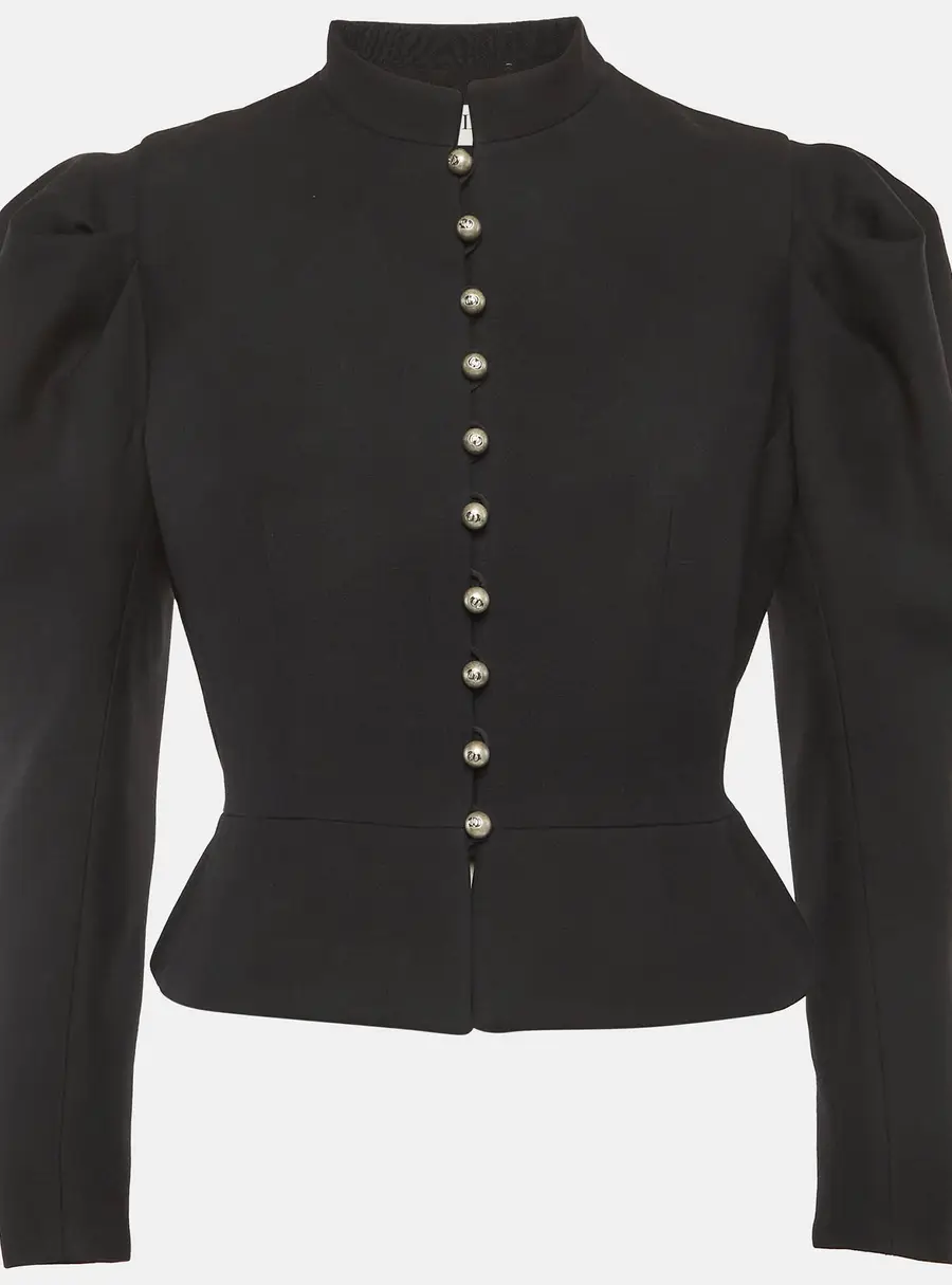 Christian Dior Black Wool Blend Crepe Cropped Puffed Sleeve Blazer M