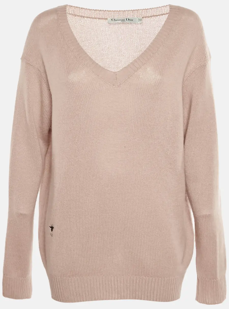 Christian Dior Pink Wool Knit V-Neck Sweater L