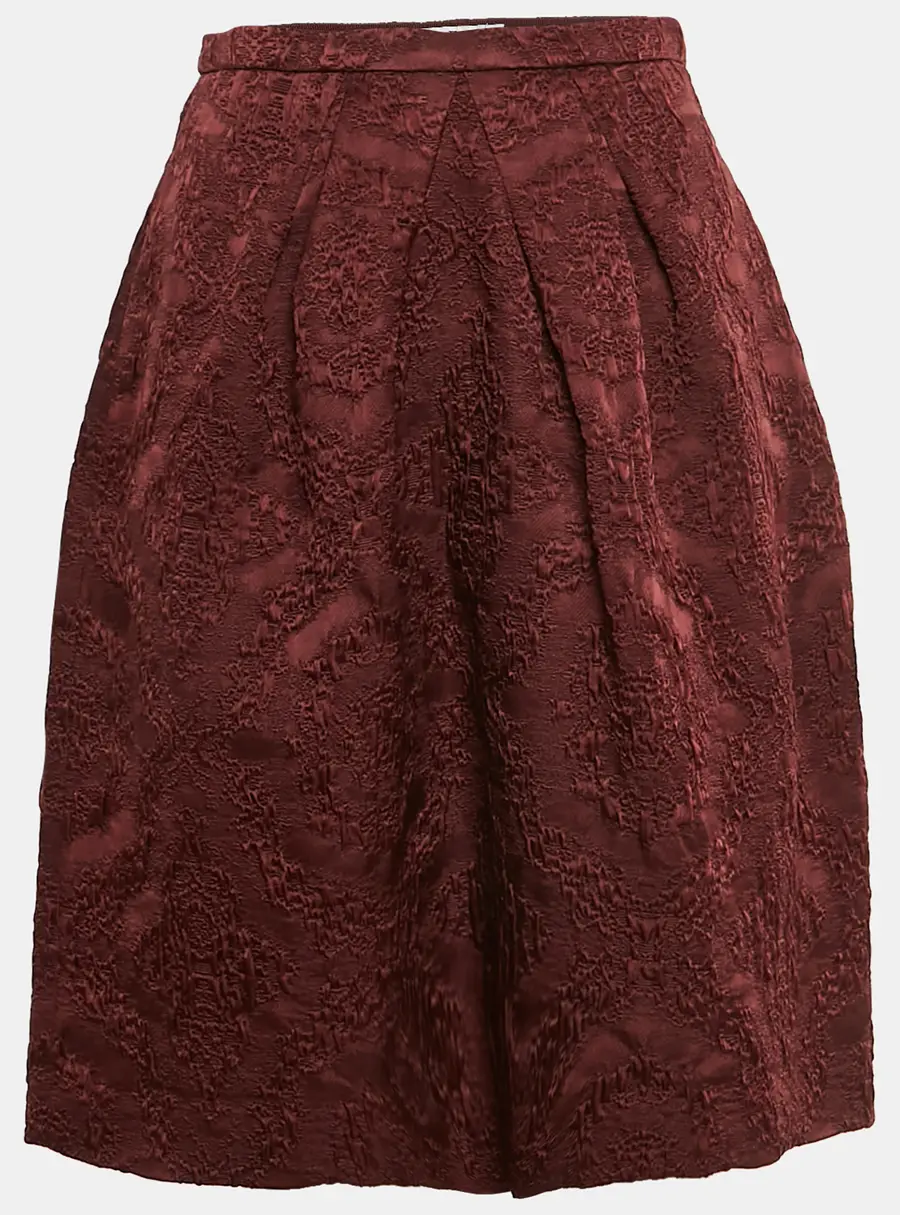 Christian Dior Burgundy Jacquard Flared Knee Length Skirt S