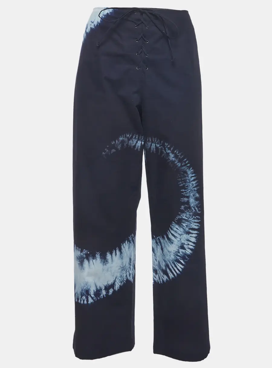 Christian Dior Navy Blue Tie Dye Print Cotton Trousers M