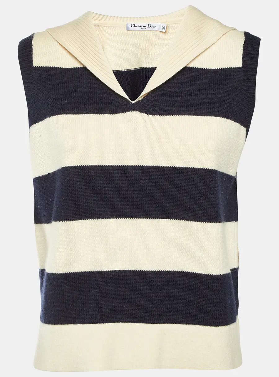 Dior Cream Striped Wool & Cashmere Sleeveless Sweater L