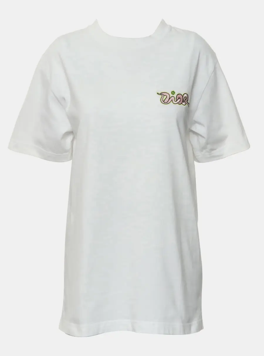 Dior Cotton White Embroidered T-Shirt XS