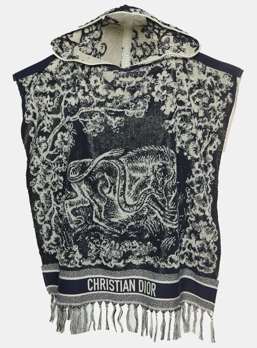 Christian Dior Blue Toile De Jouy Print Terry Cotton Poncho One Size