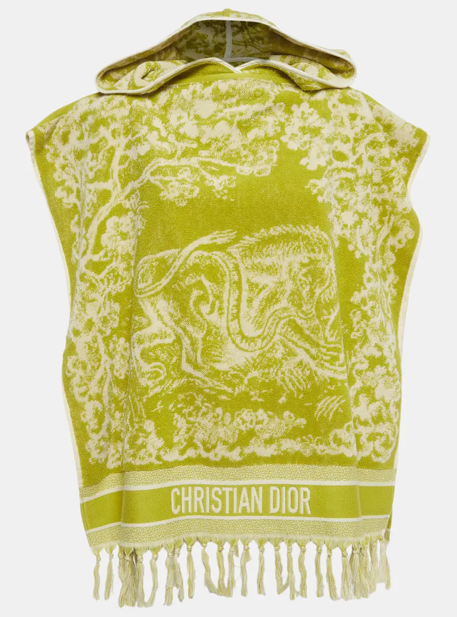 Christian Dior Green Toile de Jouy Terry Hooded Poncho One Size