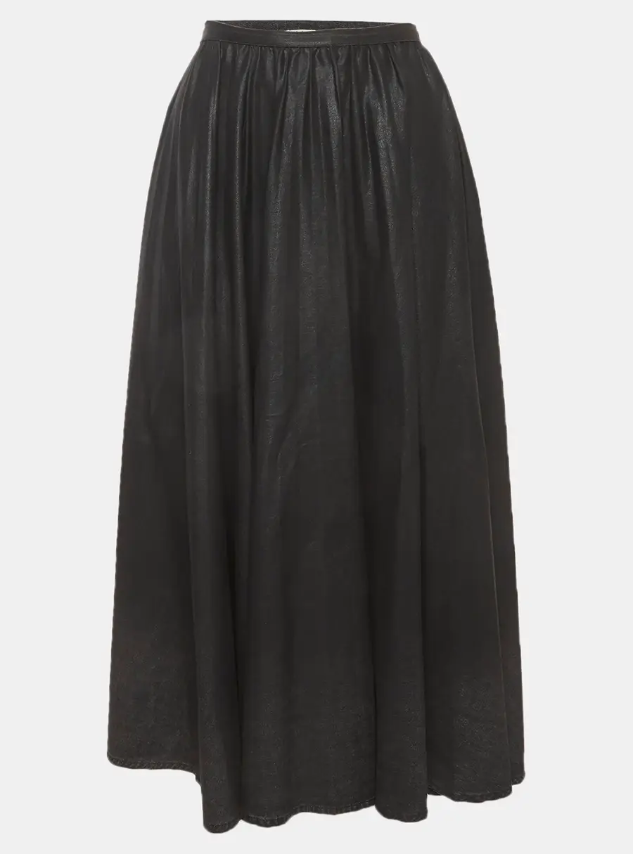 Christian Dior Black Coated Denim Pleated Midi Skirt M