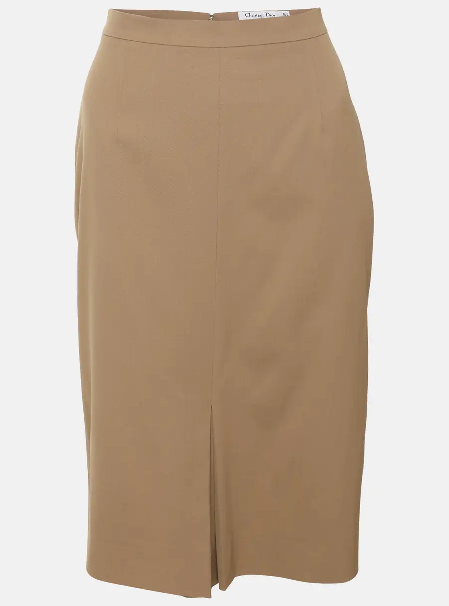 Dior Khaki Wool Blend Midi Skirt M