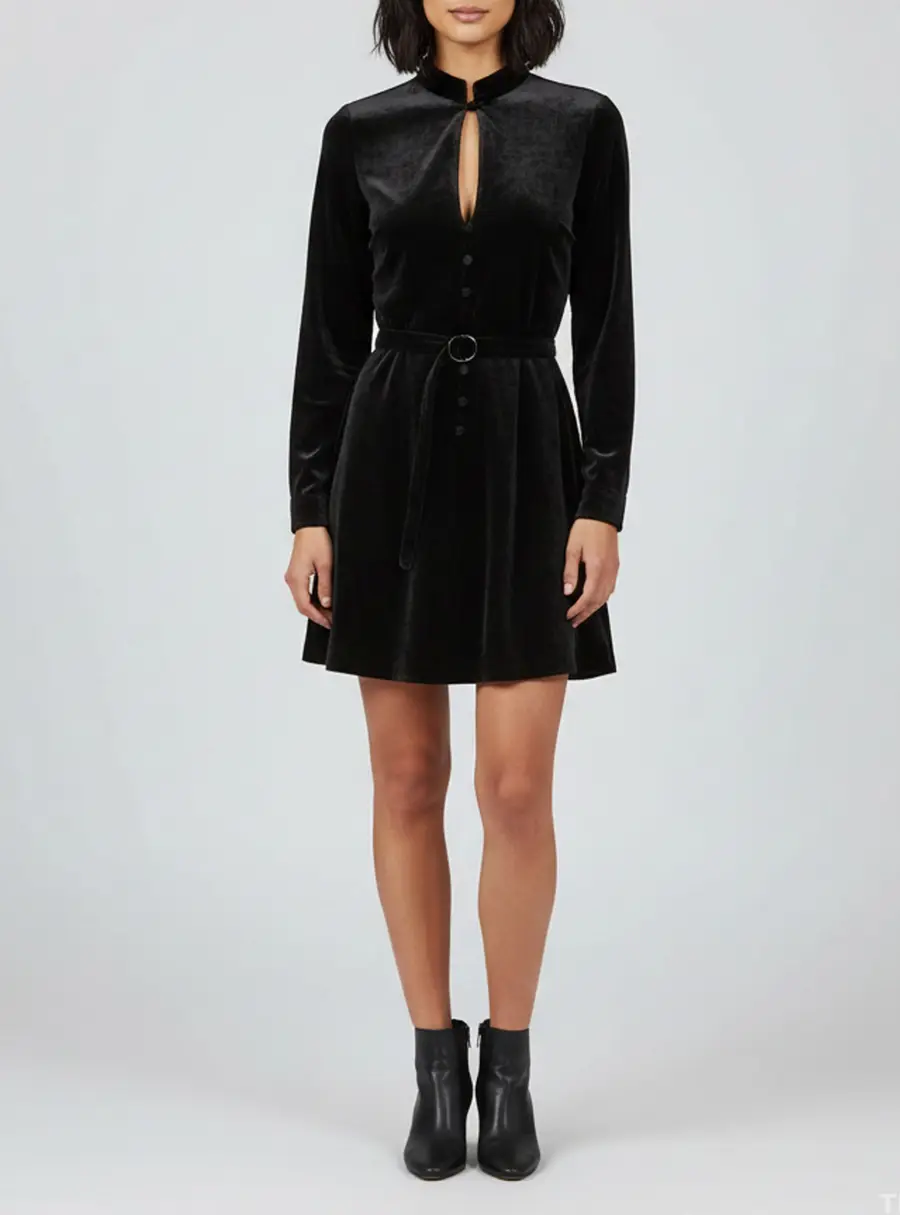 Christian Dior Black Velvet Belted Mini Dress S