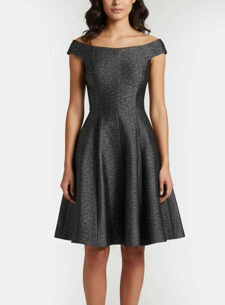 Christian Dior Monochrome Textured Silk Blend Off Shoulder Mini Dress M
