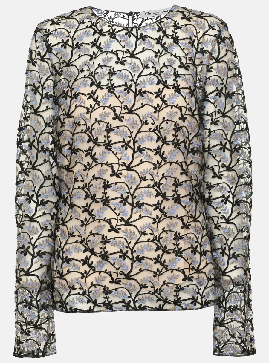 Dior Multicolor Lace Embroidered Blouse M