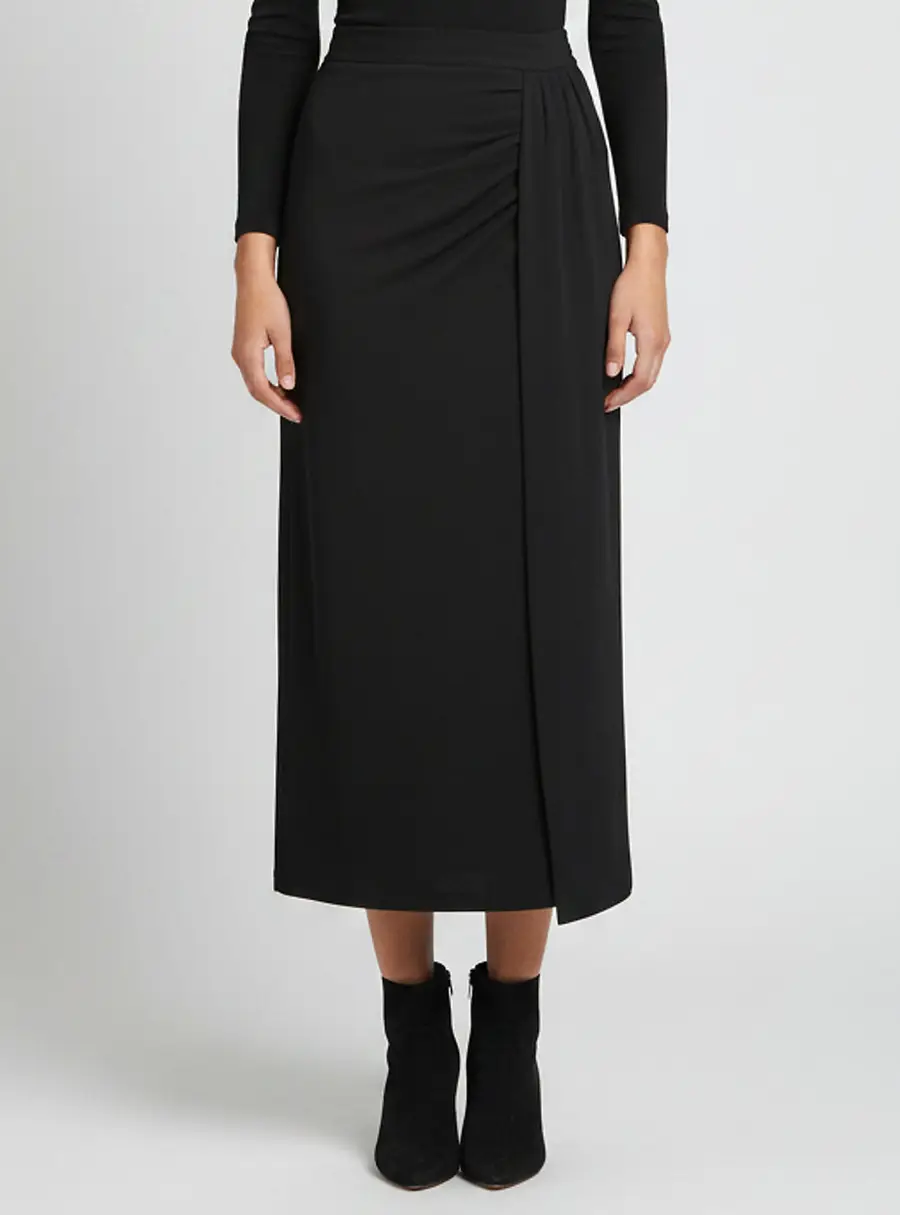 Christian Dior Black Jersey Draped Maxi Skirt L