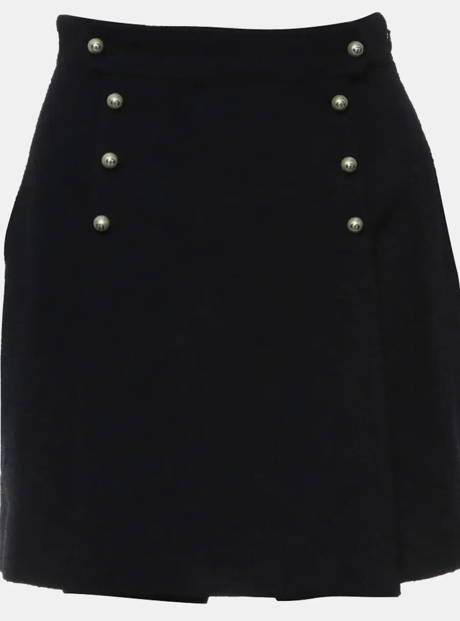 Dior Black Tweed Pearl Logo Button Skirt Size S