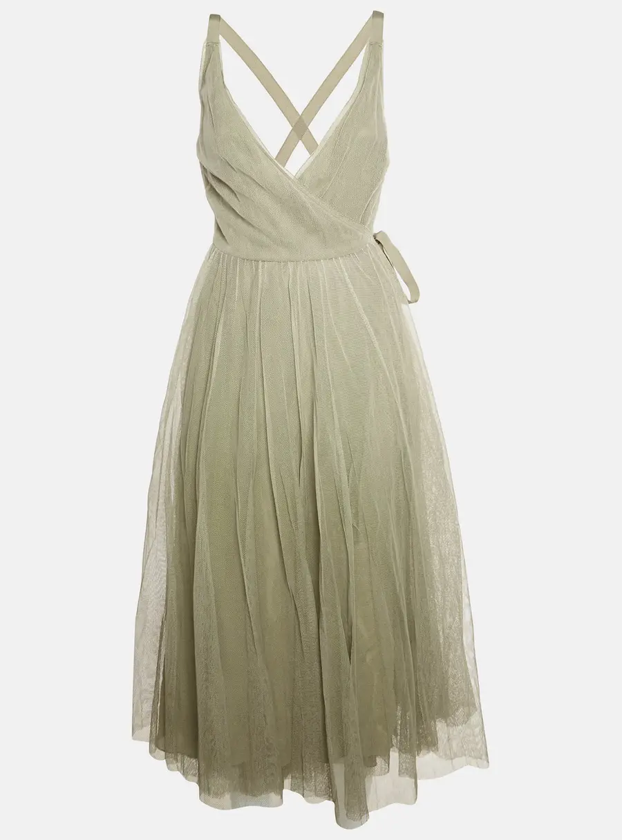 Christian Dior Sage Green Tulle Wrap Strappy Maxi Dress M