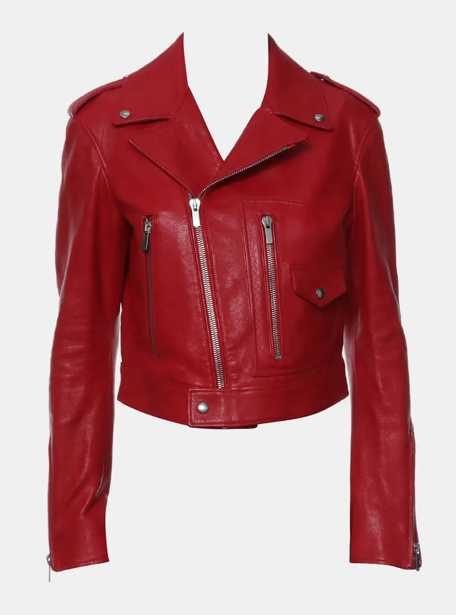 Dior Red Leather Zipped Biker Jacket S