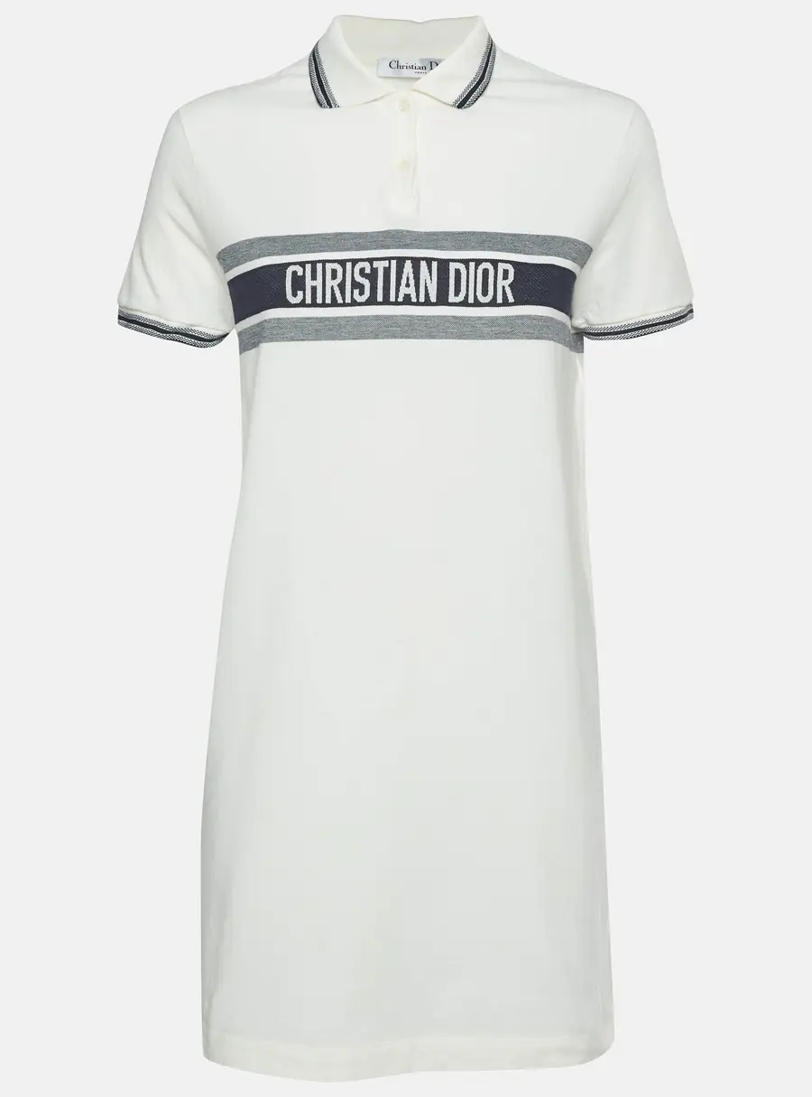 Christian Dior White Logo Print Cotton Pique Polo T-Shirt M
