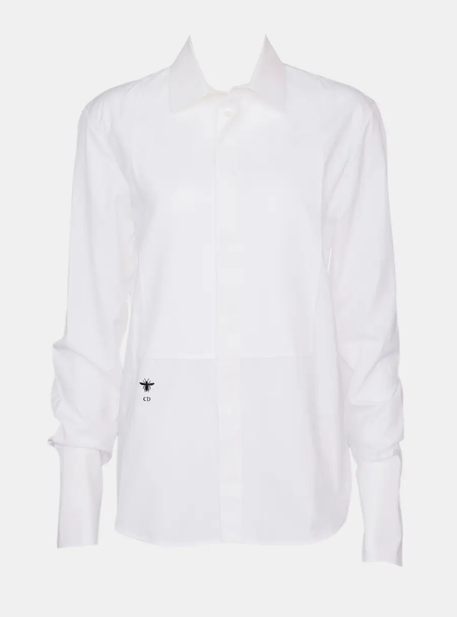 Dior White Cotton Blouse with Plastron Size M