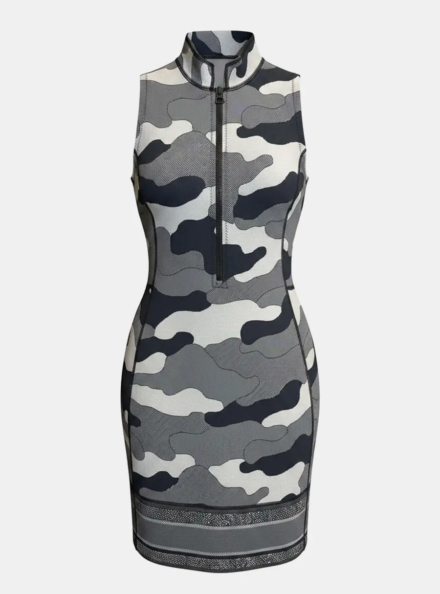 Dior Camo Zip Grey Nylon Dress Size M