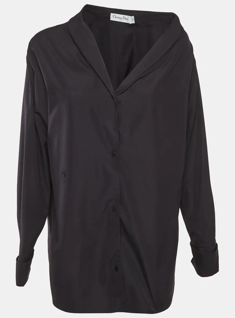 Christian Dior Black Logo Embroidered Poplin Asymmetric Shirt M