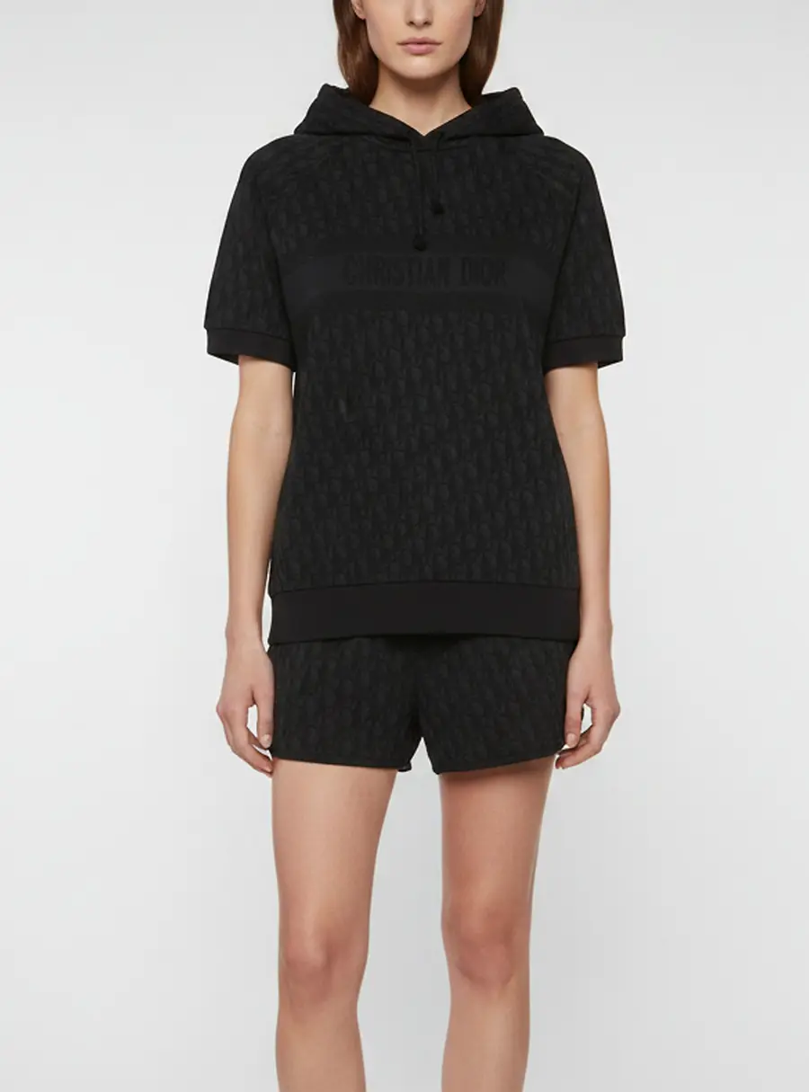 Christian Dior Black Oblique Jersey Hoodie and Shorts Set S/M