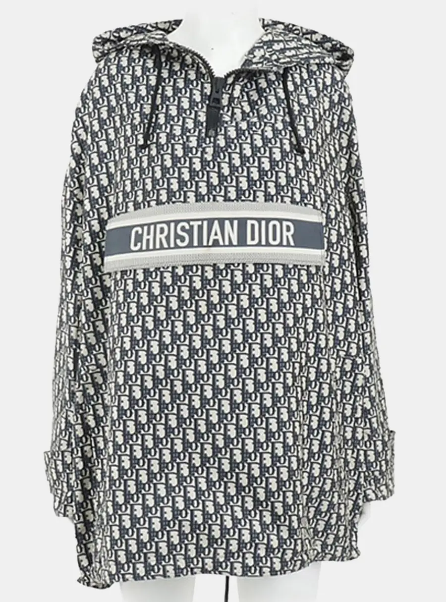 Christian Dior Oblique Anorak Beige/Navy Blue Polyester Size XS