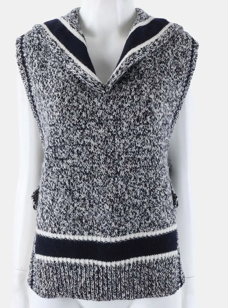 Christian Dior knit Navy Blue/White Cashmere Wool Vest Size M