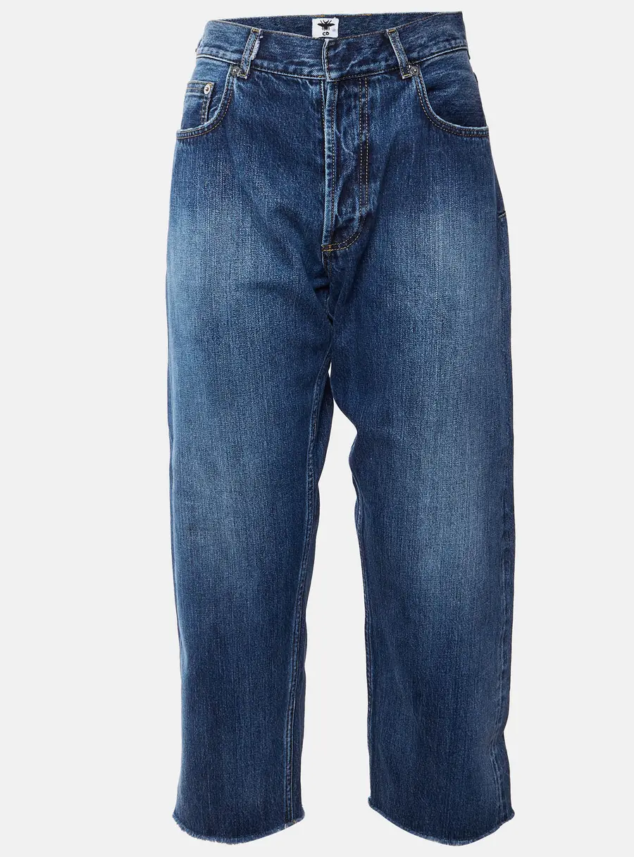 Christian Dior Blue Denim Cropped Frayed Edge Jeans L/Waist 30"