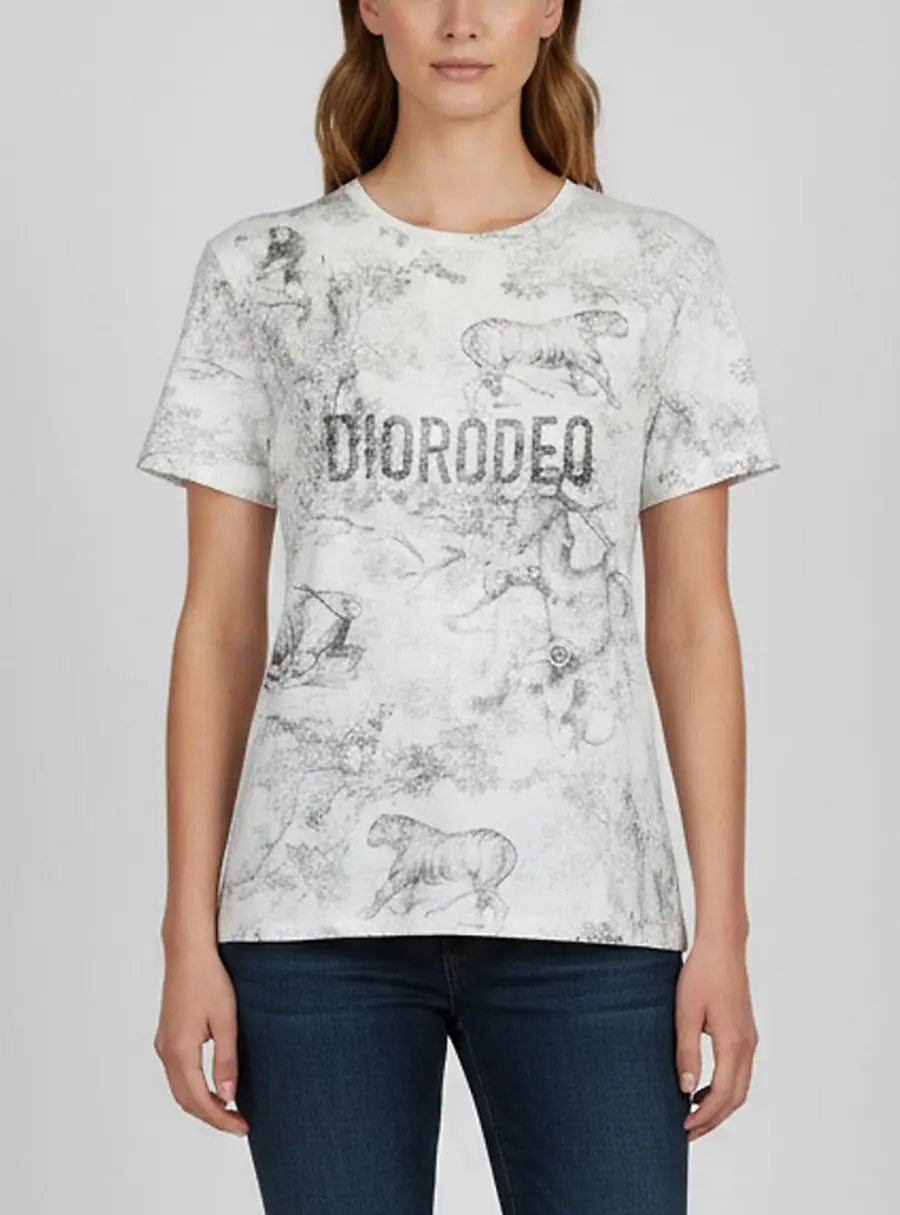 Christian Dior Off White Diorodeo Jungle Print Cotton Linen Crewneck T-Shirt L