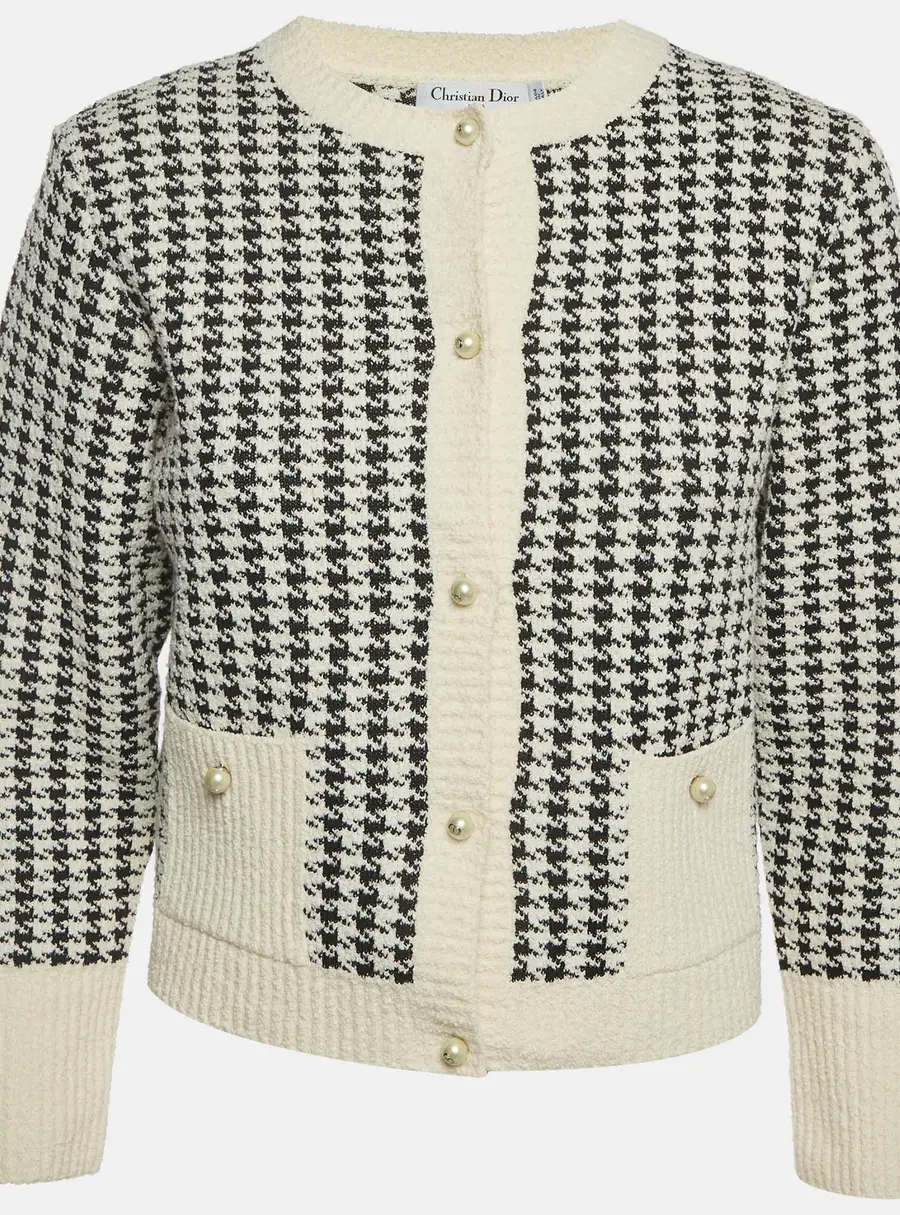 Christian Dior Black/White Houndstooth Knit Top and Cardigan Set M