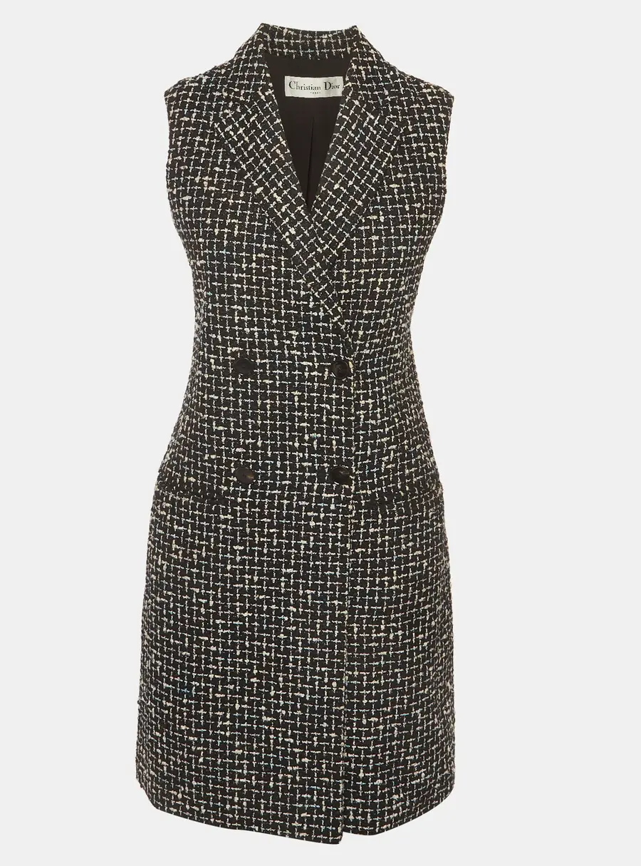 Christian Dior Black Tweed Double Breasted Sleeveless Dress S