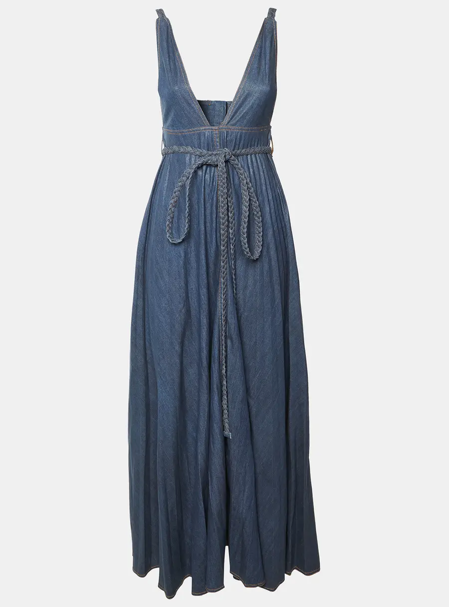 Christian Dior Blue Coated Denim Robe Maxi Dress M
