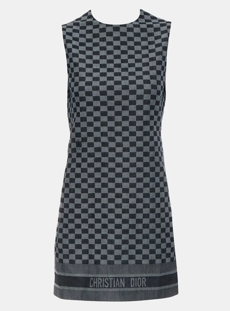 Dior Checkered Sleeveless Denim Dress