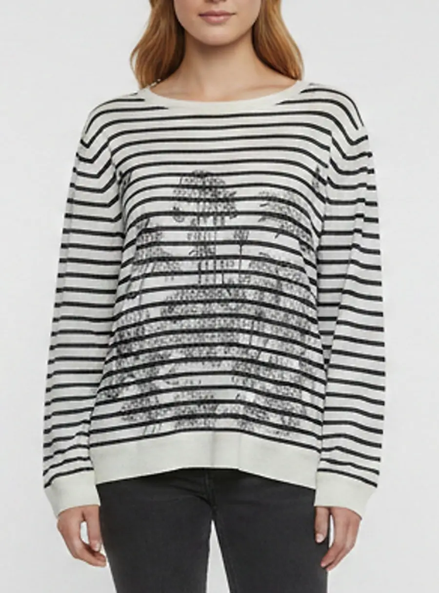 Christian Dior White/Navy Stripe "Toile de Jouy Palms" Dioriviera Sweater L