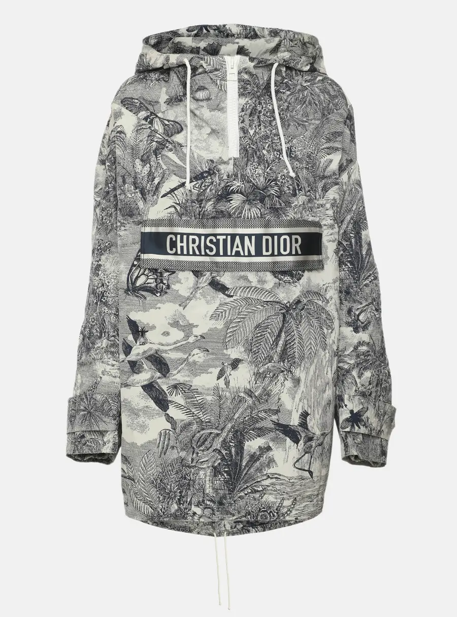 Dior White/Nay Technical Taffeta Toile de Jouy Tropicalia Hooded Anorak Jacket