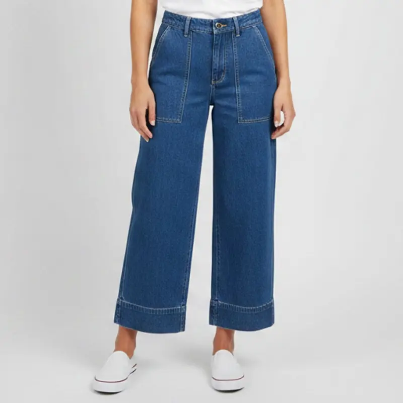 Christian Dior Blue Gabardine Wide Leg Pants L