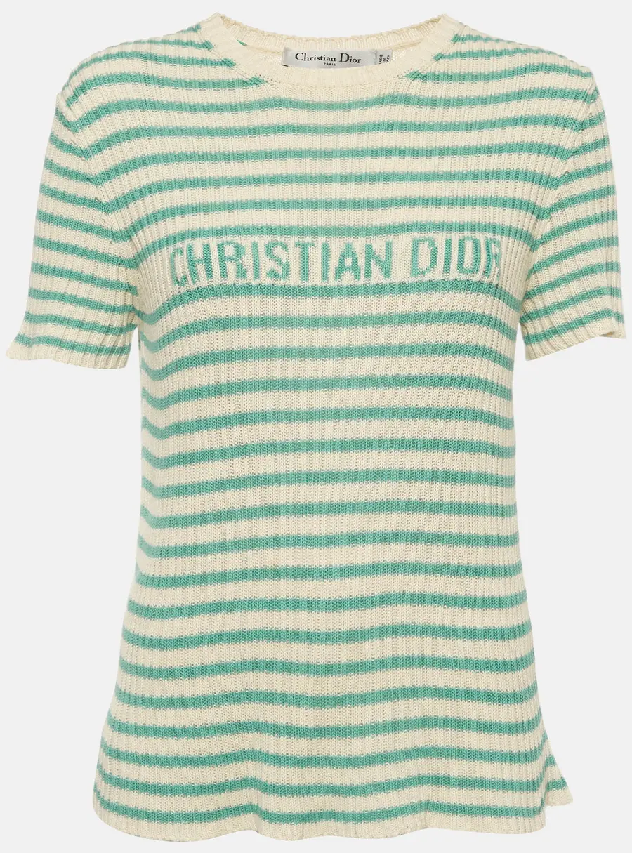 Christian Dior Cream/Blue Striped Rib Knit Dioriviera Pullover M