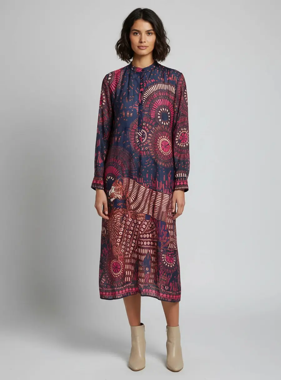 Christian Dior Navy Blue Kaleidoscope Print Muslin Sheer Midi Dress M