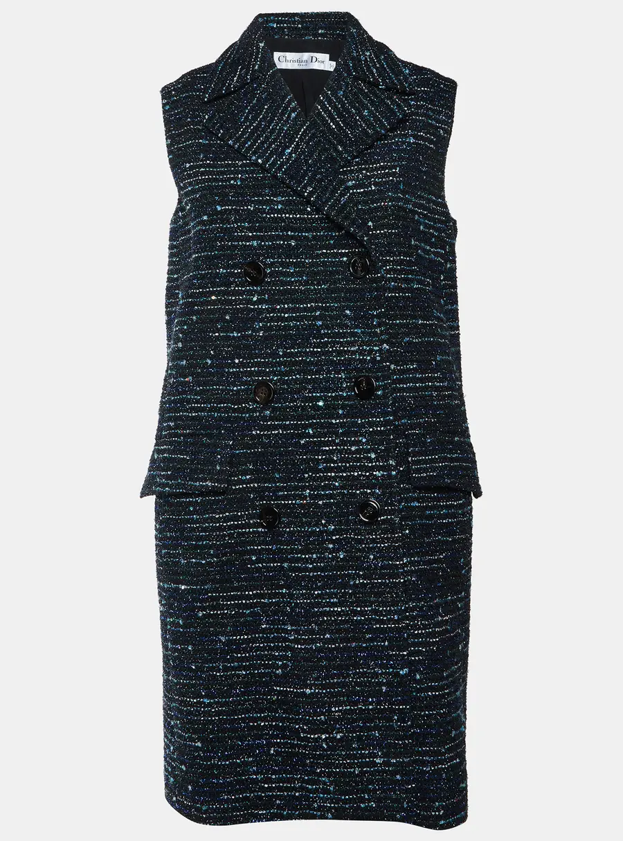 Christian Dior Black/Blue Tweed Double Breasted Vest Coat M