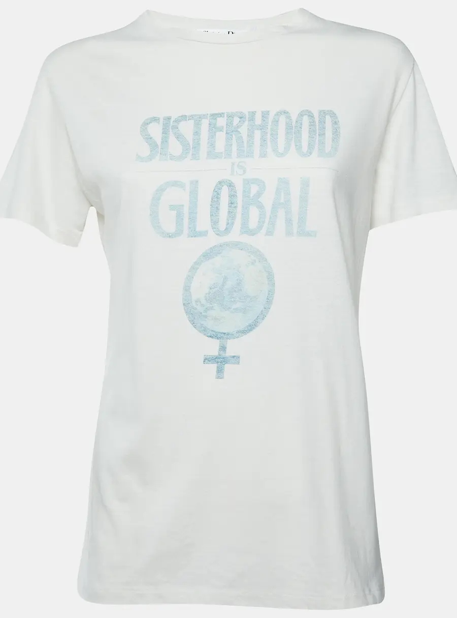 Christian Dior White Slogan Print Linen Blend Crewneck T-Shirt S