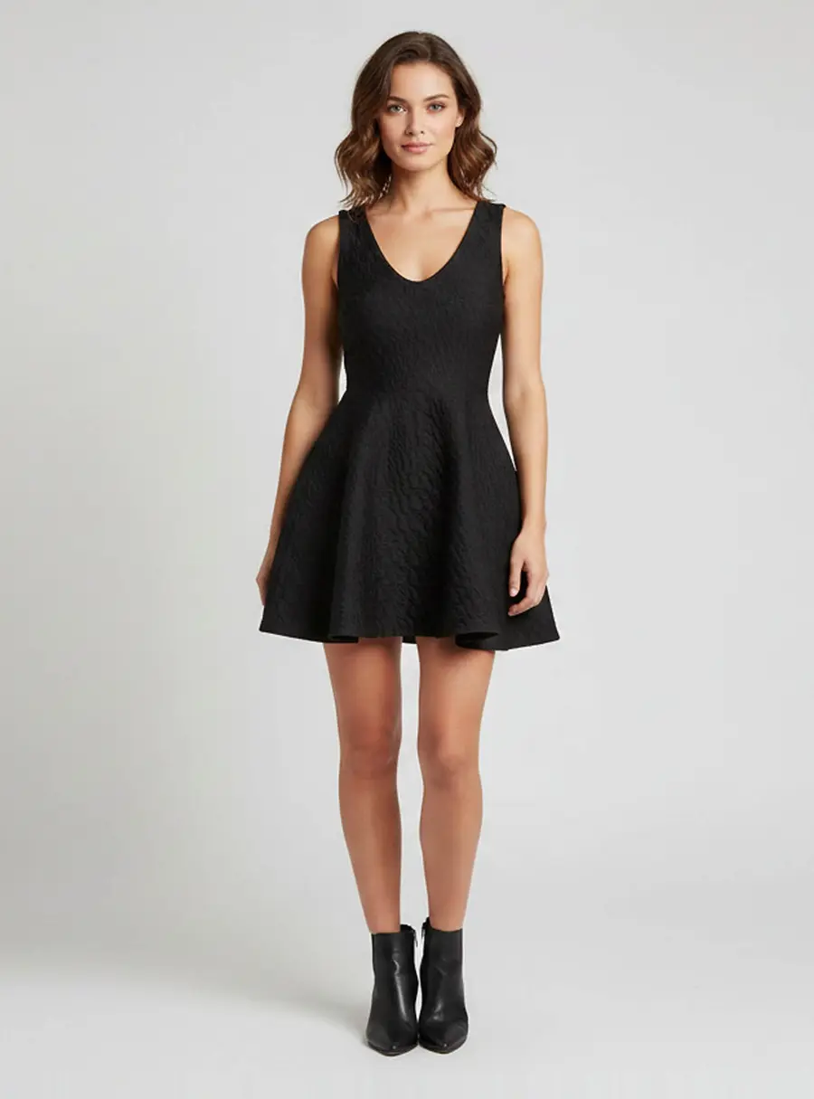 Christian Dior Black Jacquard Knit V-Neck Flared Mini Dress XS