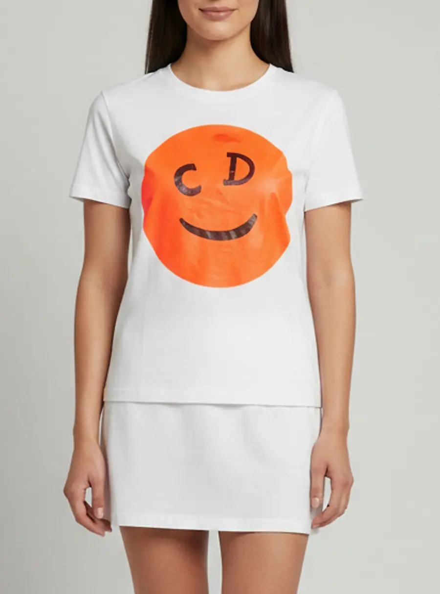 Christian Dior White Printed Jersey Short Sleeve Top L
