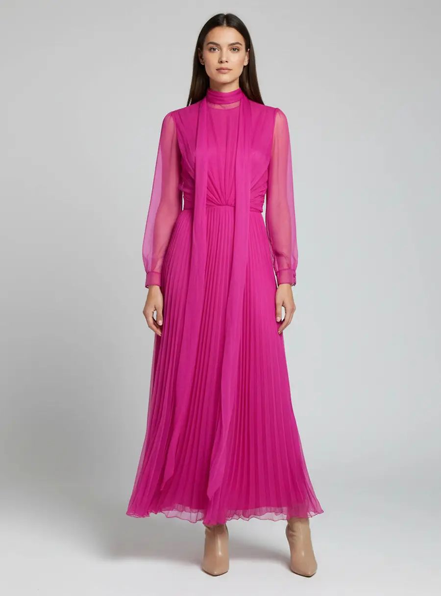 Christian Dior Pink Chiffon Tie Halter Neck Pleated Gown L